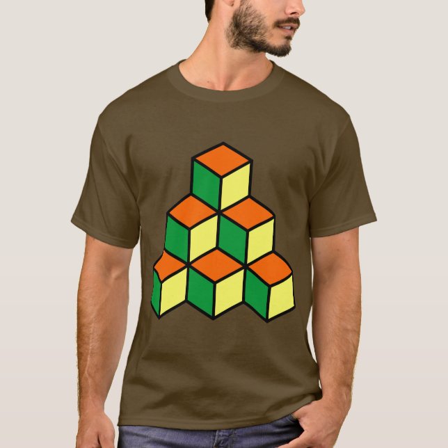 Geometric Blocks - Green Orange and Yellow T-Shirt (Front)