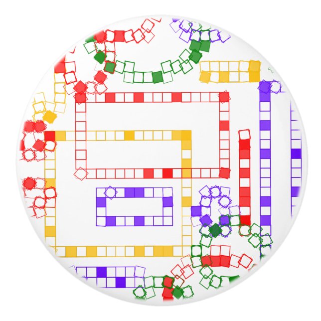 Geometric Blocks Red Yellow Blue Green Ceramic Knob (Front)