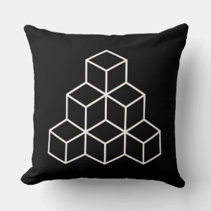 Geometric Blocks - White on Black Cushion