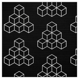 Geometric Blocks - White on Black Fabric