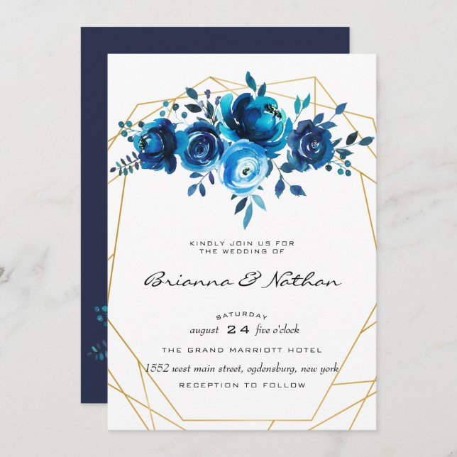 Geometric Blue Alabaster Wedding Invitation (Front/Back)