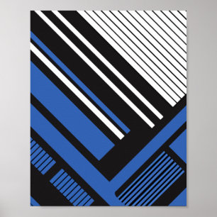 Geometric Blue and Black Striped Abstract Design Poster