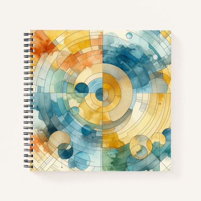 Geometric Blue and Yellow Watercolor Abstract Notebook (Front)