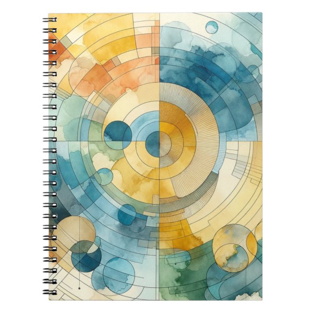 Geometric Blue and Yellow Watercolor Abstract Notebook (Front)