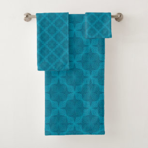 Geometric blue art deco bath towel set