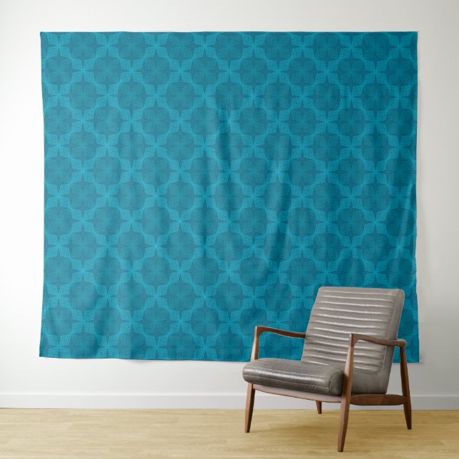 Geometric blue art deco tapestry (In Situ (Horizontal))