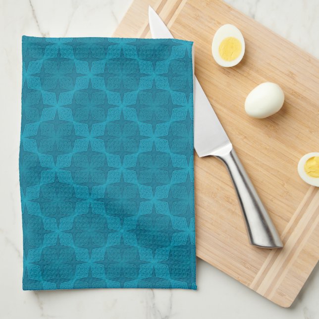 Geometric blue art deco tea towel (Quarter Fold)