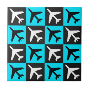 Geometric Blue Black Aviation Jets Aeroplane Tile