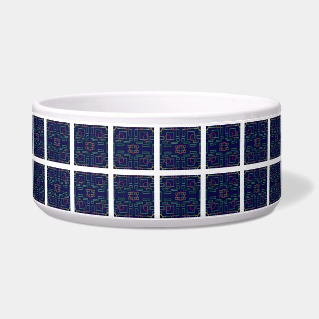 Geometric Blue Ceramic Pet Bowl (Front)