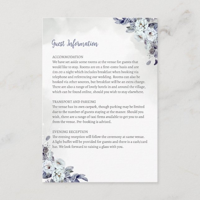 Geometric Blue Florals Guest Info Card (Front)