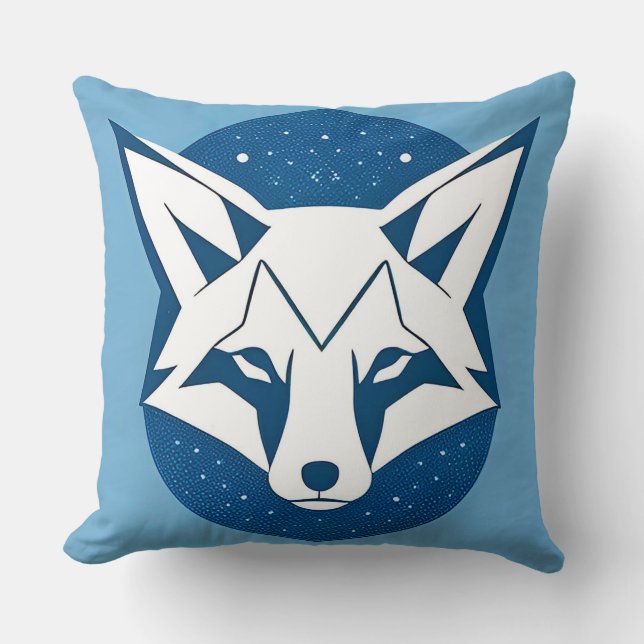 Geometric Blue Fox Illustration Cushion (Front)