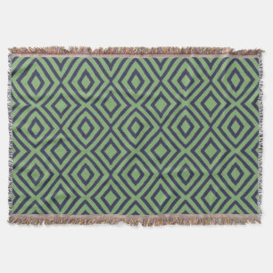 Geometric Blue & Green Diamond Pattern Throw Blanket
