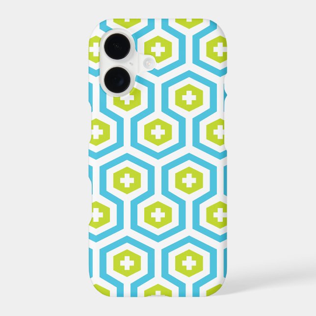 Geometric Blue Green Hexagon & Cross Pattern (Back)