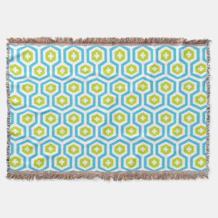 Geometric Blue Green Hexagon & Cross Pattern Throw Blanket