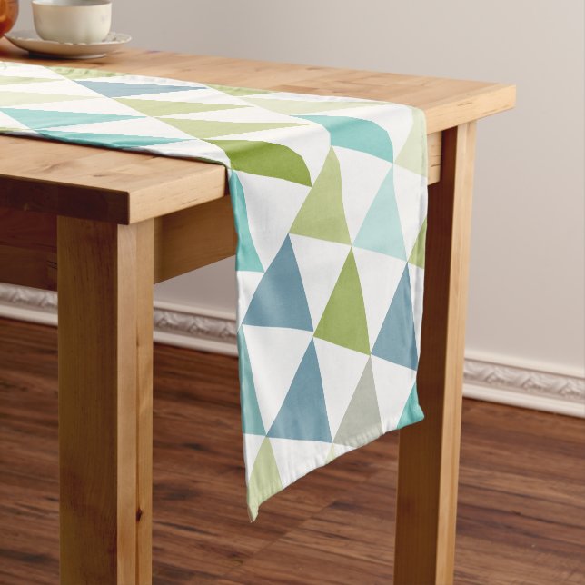 Geometric Blue Green Modern Pattern Short Table Runner (In Situ)