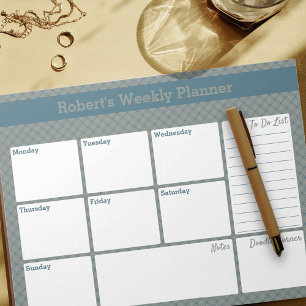 Geometric Blue & Grey Custom Weekly Planner Notepad
