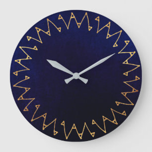 Geometric Blue Navy Velvet Contemporary Large Clock