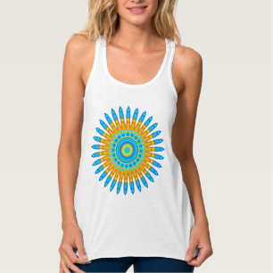 Geometric Blue Orange Mandala Design-68567 Singlet