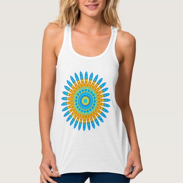 Geometric Blue Orange Mandala Design-68567 Singlet (Front)
