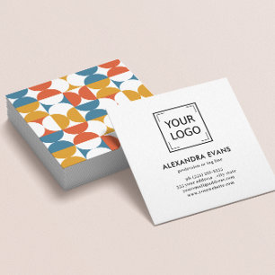 Geometric blue orange yellow MID CENTURY logo Square Business Card