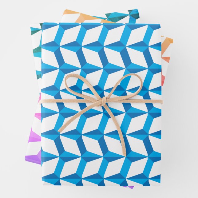 Geometric Blue Pattern Design Wrapping Paper Sheet (In situ)