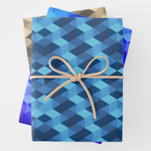 Geometric Blue Pattern Wrapping Paper Sheet