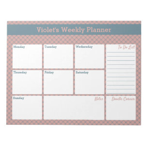 Geometric Blue & Pink Custom Weekly Planner Notepad