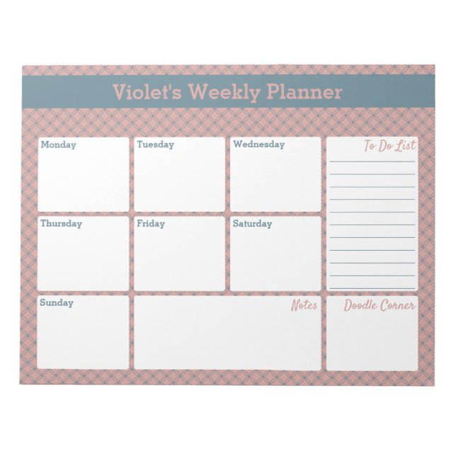 Geometric Blue & Pink Custom Weekly Planner Notepad (Front)
