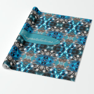 Geometric Blue Silver Grey Ribbon Pattern Add Text Wrapping Paper