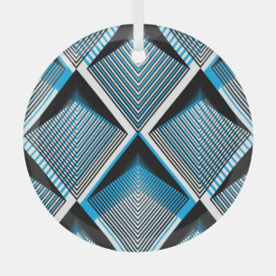 Geometric Blue Stripes: Bright Vintage Overlay Glass Tree Decoration