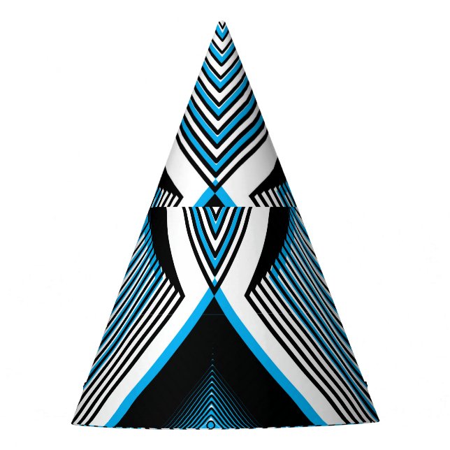Geometric Blue Stripes: Bright Vintage Overlay Party Hat (Front)