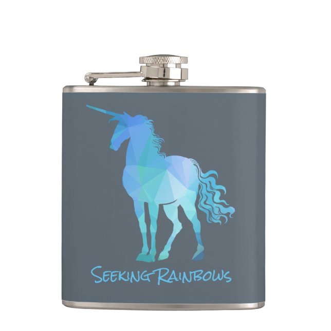Geometric Blue Unicorn Hip Flask (Front)