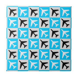 Geometric Blue White Aviation Aeroplane Tile