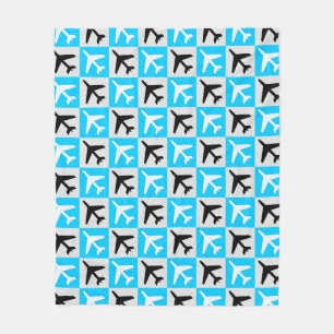 Geometric Blue White Aviation Jets Aeroplane Fleece Blanket
