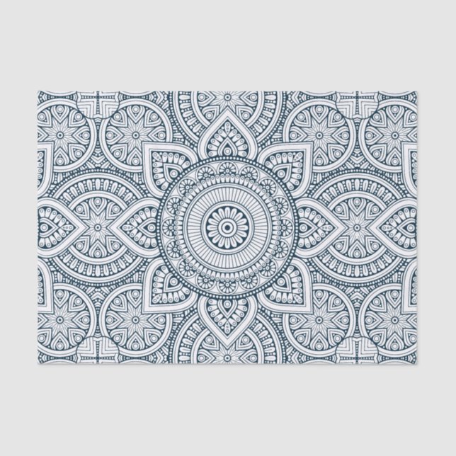 Geometric blue white floral mandala tissue paper (Front)