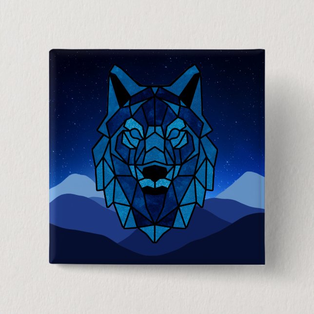 Geometric Blue Wolf  15 Cm Square Badge (Front)