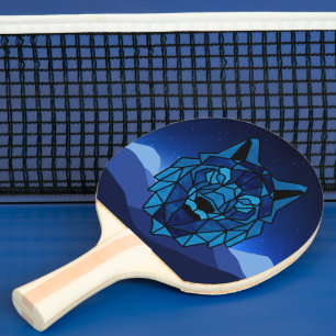 Geometric Blue Wolf Ping Pong Paddle