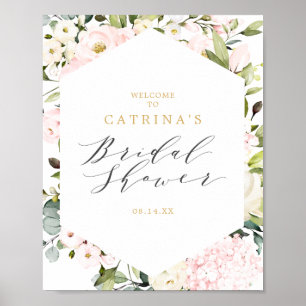 Geometric Blush Floral Bridal Shower Welcome Sign