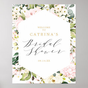 Geometric Blush Floral Bridal Shower Welcome Sign