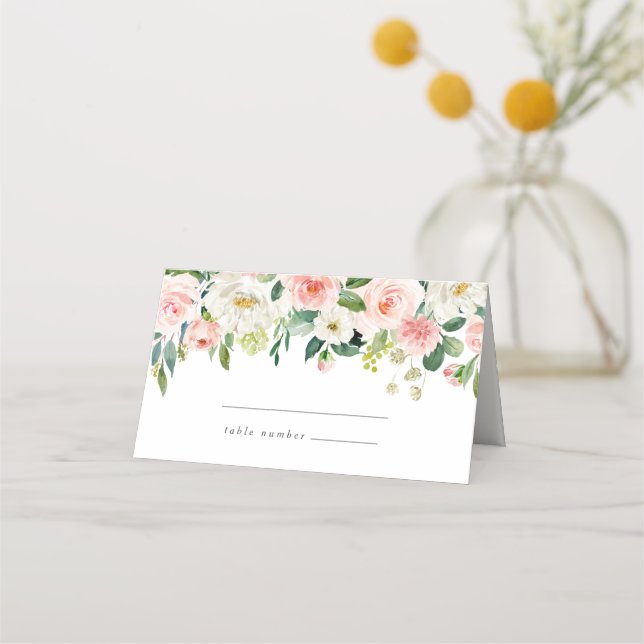Geometric Blush Floral Wedding Place Cards (Front)