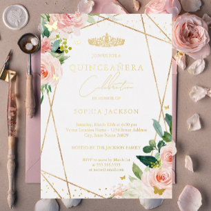 Geometric Blush Gold Floral Quinceanera