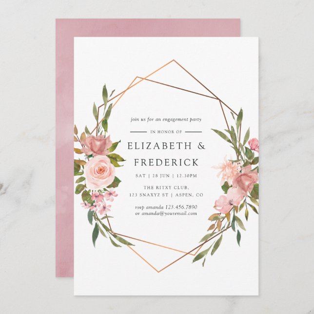 Geometric Blush Pink & Rose Gold Engagement Party Invitation (Front/Back)