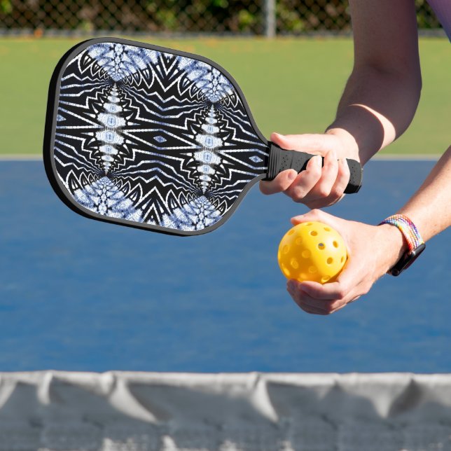  Geometric Boho Blue And Black Pattern Cool Unique Pickleball Paddle (Insitu)