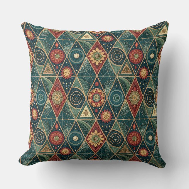 Geometric Boho Mandala Triangle Design Pattern Art Cushion (Front)