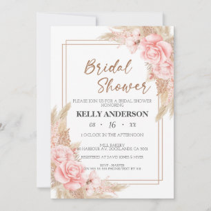 Geometric Boho Pampas Rose Gold Bridal Shower Invitation