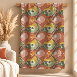 Geometric Boho Rainbow Leaves Throw Blanket Decor