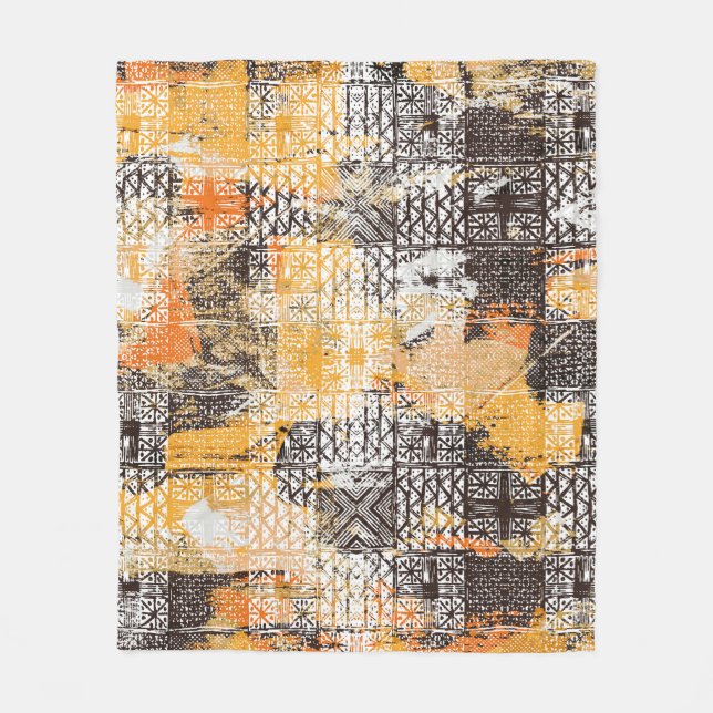 Geometric Boho Tribal Distressed Pattern Fleece Blanket (Front)