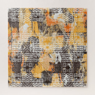 Geometric Boho Tribal Distressed Pattern Jigsaw Puzzle