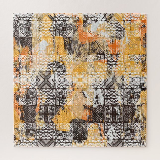 Geometric Boho Tribal Distressed Pattern Jigsaw Puzzle (Vertical)