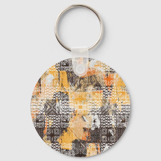 Geometric Boho Tribal Distressed Pattern Key Ring (Front)